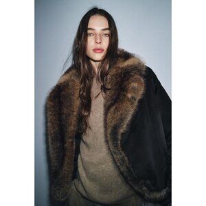 ZARA FAUX FUR COLLAR BOMBER JACKET ZW COLLECTION